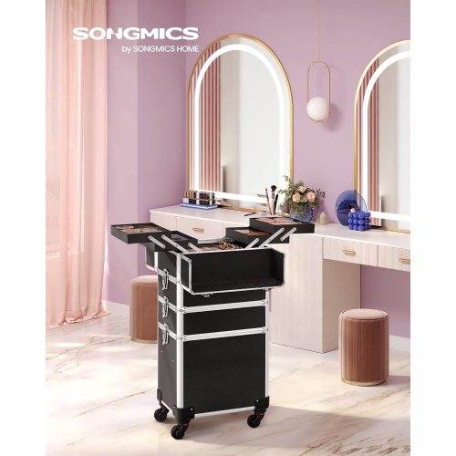 SONGMICS Professzionális sminktáska, 4 az 1-ben utazó szépségkocsi, nagy kozmetikai kocsi