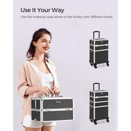 SONGMICS Professzionális sminktáska, 4 az 1-ben utazó szépségkocsi, nagy kozmetikai kocsi