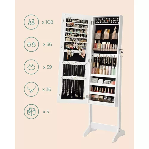 SONGMICS Ékszeres Szekrény Armoire, Szabadon álló Zárható Tároló Egység 2 műanyag