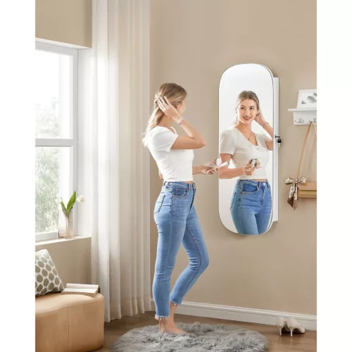 SONGMICS tükör tárolóval, LED-es tükör ékszerdoboz falra/ajtóra szerelhető, zárható,
