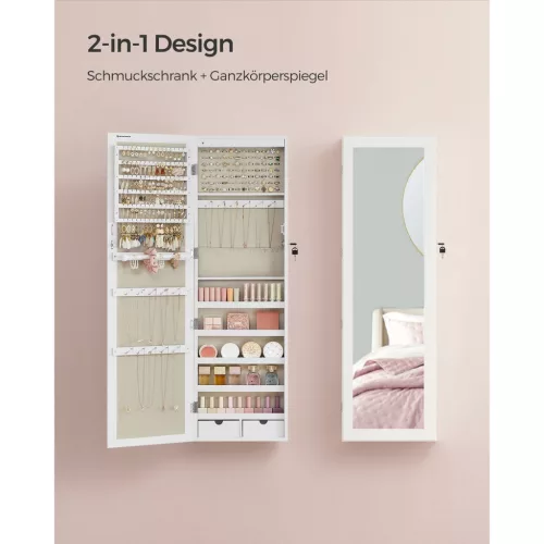 SONGMICS Ékszerszekrény Armoire, Zárható Fali Tároló Szervező Egység