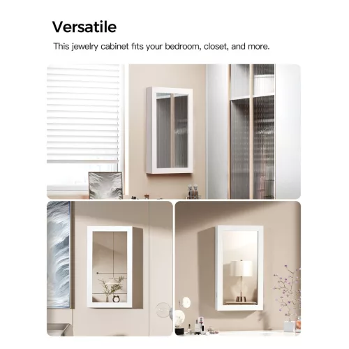 Falra szerelhető ékszerszekrény, zárható, tükörrel, fehér