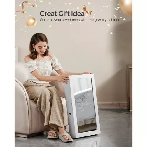 Falra szerelhető ékszerszekrény, zárható, tükörrel, fehér