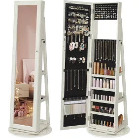   Forgatható ékszeres szekrény, zárható, tükörrel, fehér