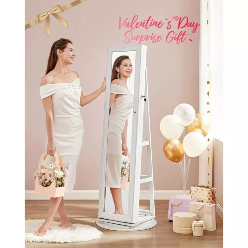 Forgatható ékszeres szekrény, zárható, tükörrel, fehér