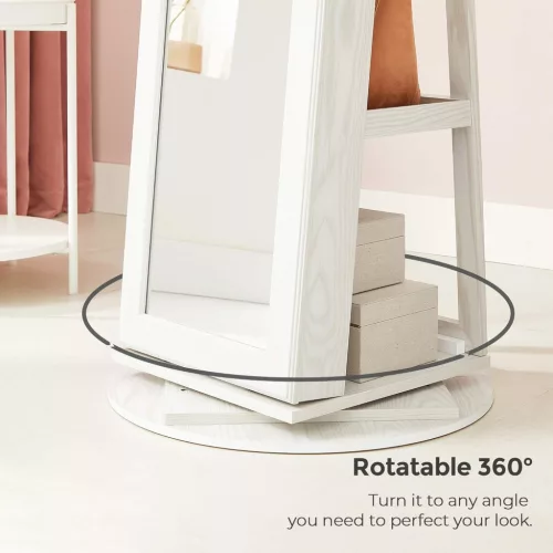 Forgatható ékszeres szekrény, zárható, tükörrel, fehér