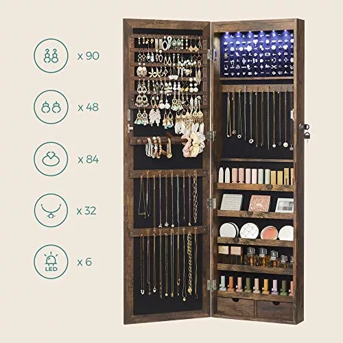 SONGMICS Ékszeres Szekrény Armoire, Zárható Falra Szerelhető Tároló Egység Nyaklánc