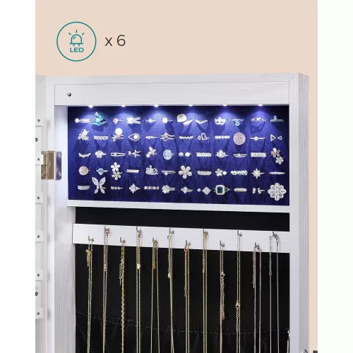 SONGMICS Keret nélküli tükrös ékszeres szekrény, 6 LED-es ékszerrendező falra szerelhető