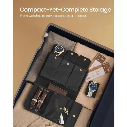 ONGMICS HOME RONNE kollekció - 3 órás tok, óratartó utazáshoz, szőtt dombornyomott PU bőr,