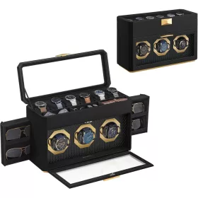 SONGMICS HOME RONNE Kollekció - 9 férőhelyes óratartó doboz, óratartó vitrin üvegablakokkal,