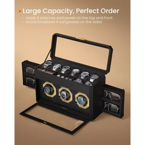 SONGMICS HOME RONNE Kollekció - 9 férőhelyes óratartó doboz, óratartó vitrin üvegablakokkal,