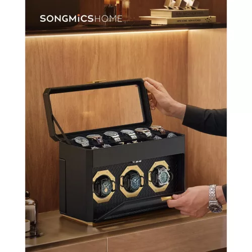 SONGMICS HOME RONNE Kollekció - 9 férőhelyes óratartó doboz, óratartó vitrin üvegablakokkal,