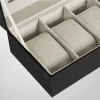 Óratartó doboz, 6 rekeszes, üvegtetővel, műbőr, fekete, 30 x 11 x 8 cm