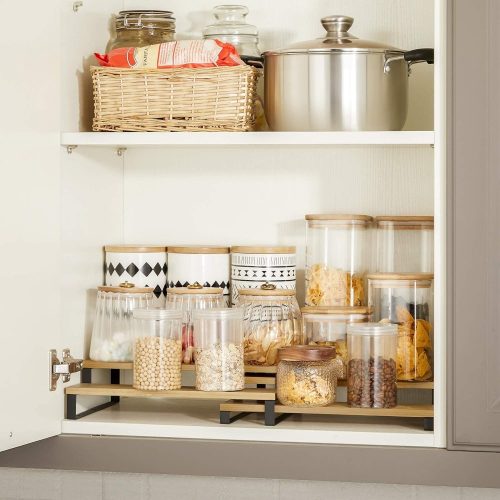 SONGMICS fűszertartó, 2 darab szekrény polc rendező, 3 szintes kihúzható fűszer tartó,