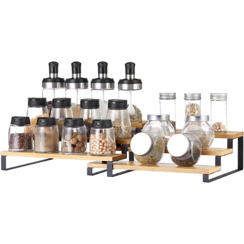 SONGMICS fűszertartó, 2 darab szekrény polc rendező, 3 szintes kihúzható fűszer tartó,