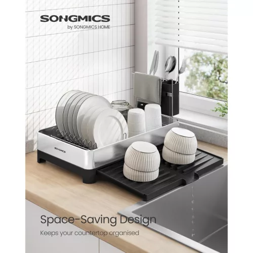 SONGMICS edényszárító állvány, bővíthető edényszárító, rozsdamentes acél konyhai