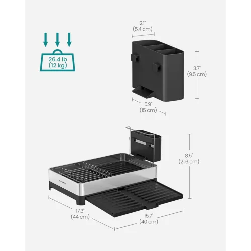SONGMICS edényszárító állvány, bővíthető edényszárító, rozsdamentes acél konyhai