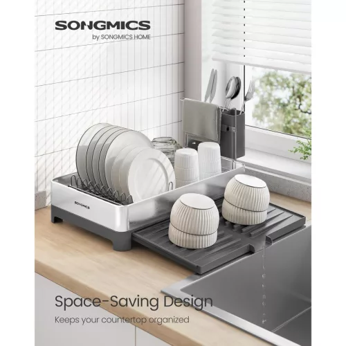SONGMICS kis edényszárító állvány, bővíthető edényszárító konyhapultra, rozsdamentes
