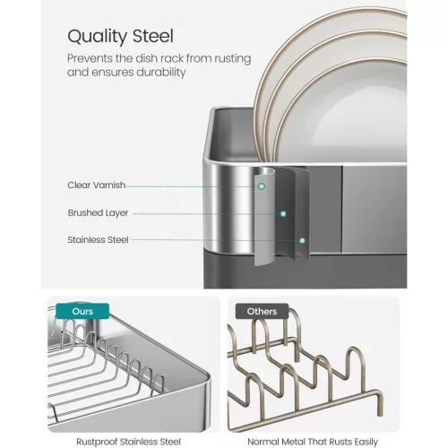 SONGMICS kis edényszárító állvány, bővíthető edényszárító konyhapultra, rozsdamentes