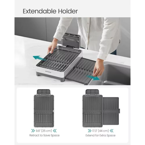 SONGMICS kis edényszárító állvány, bővíthető edényszárító konyhapultra, rozsdamentes