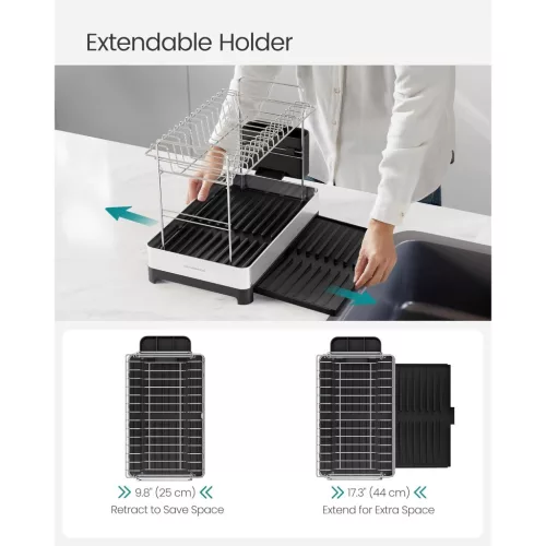 SONGMICS 2 szintes edényszárító állvány, bővíthető edényszárító, rozsdamentes acél