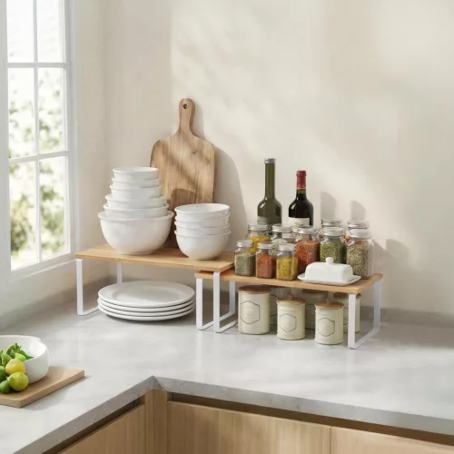 Bambusz konyhai rendszerező polc, 2 db széles kivitel