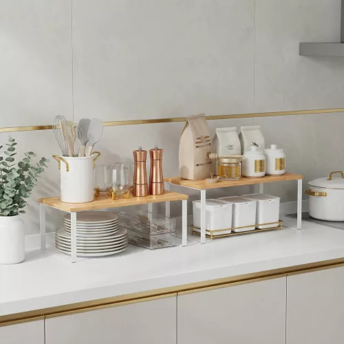 Bambusz konyhai rendszerező polc, 2 db széles kivitel