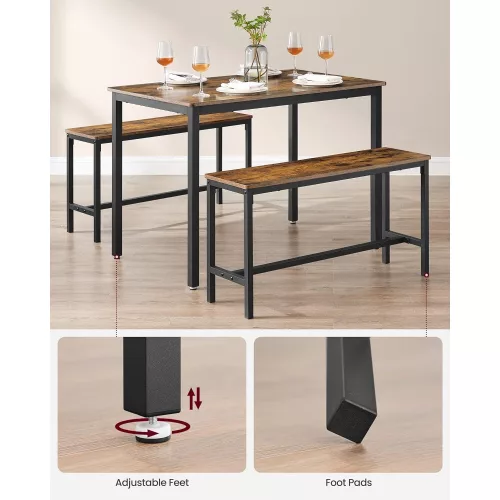 VASAGLE Étkezőasztal 2 padddal, 3 darabos készlet, 110 x 70 x 75 cm-es konyhaasztal, 2 darab 97 x