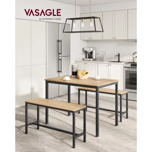 VASAGLE étkezőasztal 2 paddal, 3 darabos szett, konyhaasztal 70 x 110 x 75 cm, 2 pad