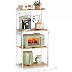   Konyhai polc, álló tároló, 4 szintes, 8 akasztóval, arany tölgy