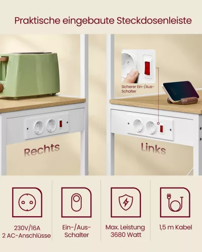 Konyhai polc, álló tároló, 4 szintes, 8 akasztóval, arany tölgy