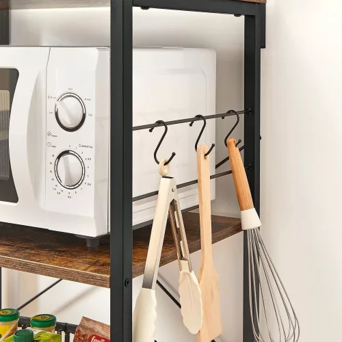 VASAGLE Konyhai Polc 3 Szintes Állvány 6 S-alakú Akasztóval Ipari Design Mikrohullámú Sütési
