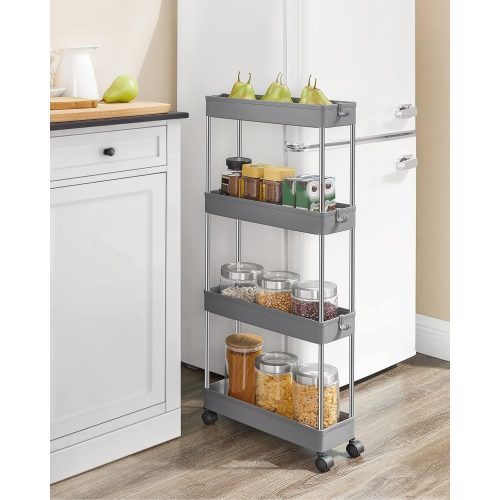 SONGMICS 4 szintes tolóasztal, görgős kocsi kerekekkel, helytakarékos keskeny konyhai