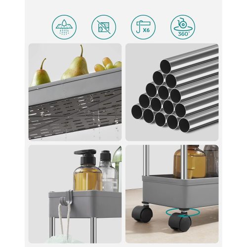 SONGMICS 4 szintes tolóasztal, görgős kocsi kerekekkel, helytakarékos keskeny konyhai