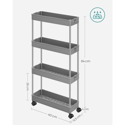 SONGMICS 4 szintes tolóasztal, görgős kocsi kerekekkel, helytakarékos keskeny konyhai