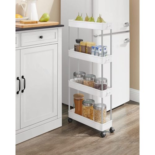 SONGMICS 4 szintes tárolókocsi kerekekkel, műanyag tároló egység, helytakarékos