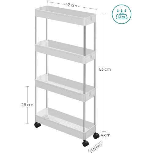 SONGMICS 4 szintes tárolókocsi kerekekkel, műanyag tároló egység, helytakarékos
