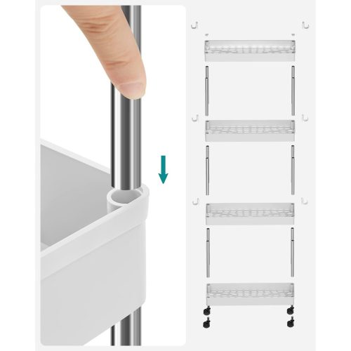 SONGMICS 4 szintes tárolókocsi kerekekkel, műanyag tároló egység, helytakarékos