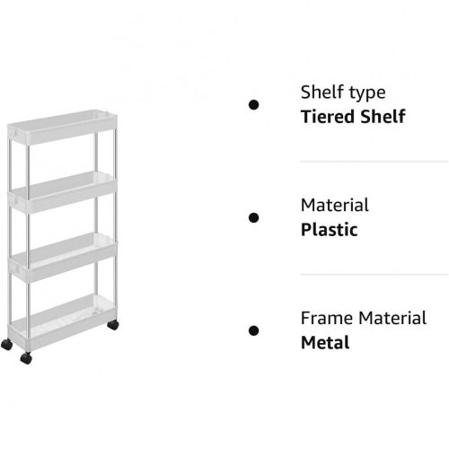 SONGMICS 4 szintes tárolókocsi kerekekkel, műanyag tároló egység, helytakarékos