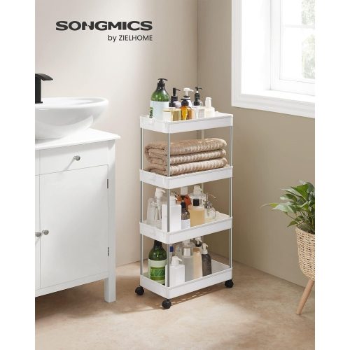 SONGMICS 4 szintes tároló kocsija, görgős szekér kerekekkel, helytakarékos konyhai