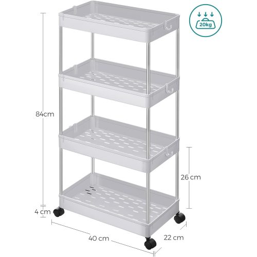 SONGMICS 4 szintes tároló kocsija, görgős szekér kerekekkel, helytakarékos konyhai