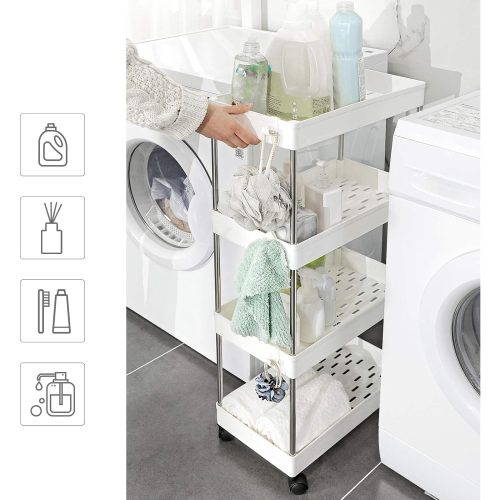 SONGMICS 4 szintes tároló kocsija, görgős szekér kerekekkel, helytakarékos konyhai