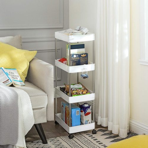 SONGMICS 4 szintes tároló kocsija, görgős szekér kerekekkel, helytakarékos konyhai