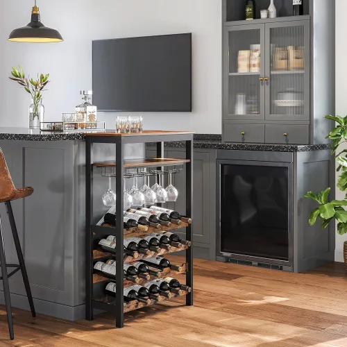 SONGMICS Borosállvány 24 borosüveg álló üvegtartóval a konyhába, bárba,