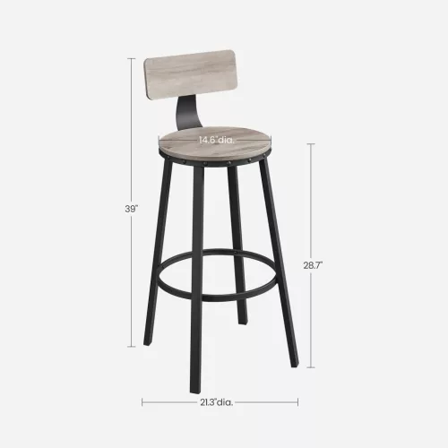 VASAGLE LBC026B02 Bárszékek, Konyhai Székek Fém Vázzal, Ülésmagasság 73,2 cm,