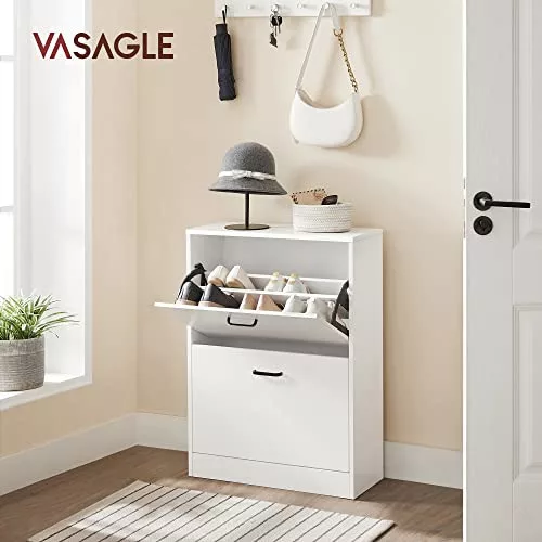 VASAGLE LBC02WTV1 Cipős szekrény 2 ajtóval, Cipős szekrény 2 rekeszzel, előszobába,