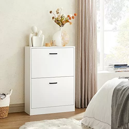 VASAGLE LBC02WTV1 Cipős szekrény 2 ajtóval, Cipős szekrény 2 rekeszzel, előszobába,