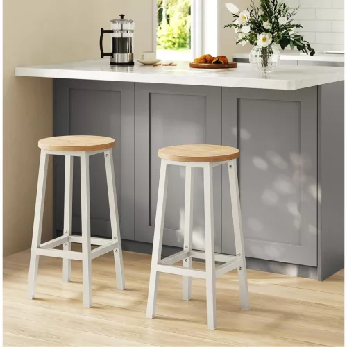 Bárszék 2 db, fém keret, lábtartóval, fehér tölgy