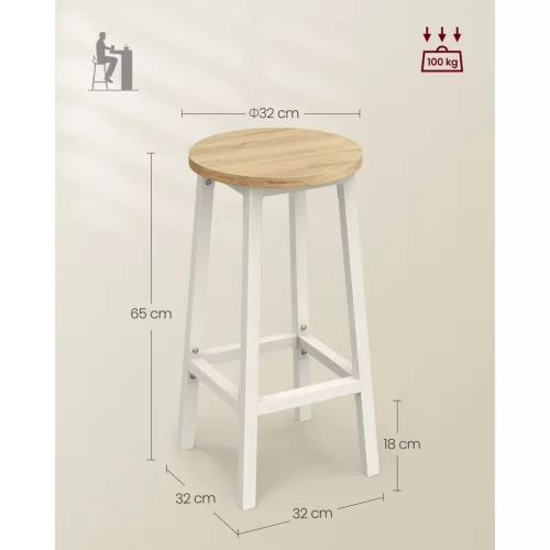 Bárszék 2 db, fém keret, lábtartóval, fehér tölgy