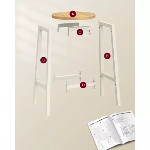 Bárszék 2 db, fém keret, lábtartóval, fehér tölgy